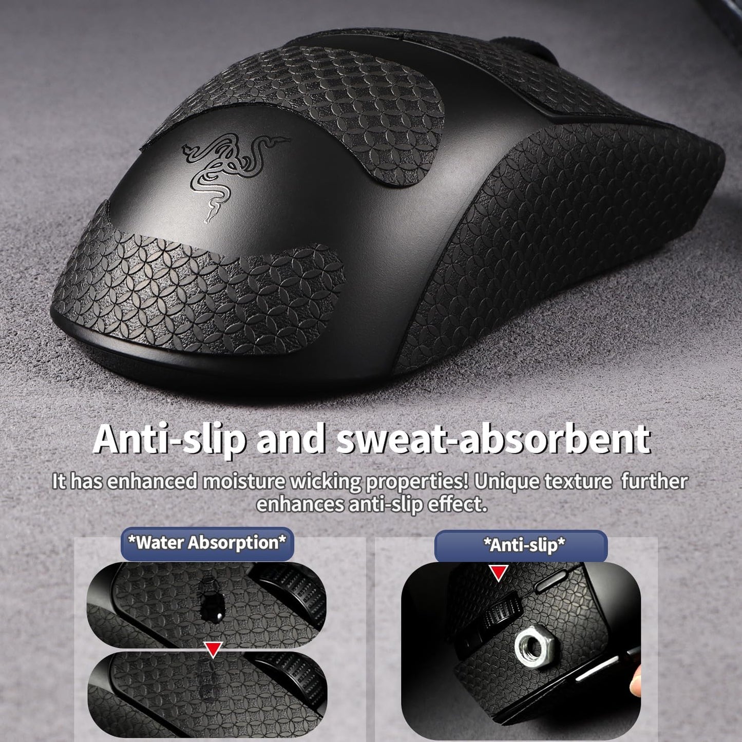 Anti-Slip Grips +Skates for Razer Viper V3 HyperSpeed,Smooth Feet Durable Mouse Slider+Grip Tape for Viper V3 HyperSpeed (2 in 1 Set)