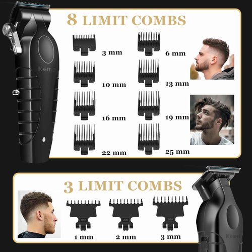 KEMEI Professional Hair Clipper and Trimmers Set, Cordless Barber Clippers, Beard Trimmer, Electric Foil Shaver with Replacement Heads, KM-2299, KM-2296, KM-1102
