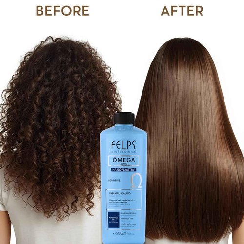 Felps Professional Omega Sensitive - Thermal Sealing Unique Nanoplasty - Brazilian Keratin Blowout - Straightening & Smoothing Hair Treatment - Formaldehyde Free 500ml/16.90.oz