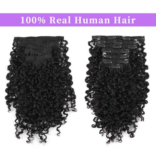Sassina Spiral Curly Clip in Hair Extensions Human Hair Invisible Human Hair Extensions for Women Natural Black Double Weft Clip in Extensions Thick Soft Natural Human Hair 7Pcs 120G 20 Inch