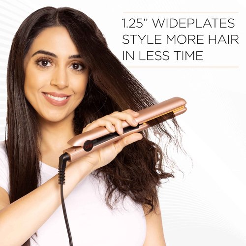 CHI Original Flat Iron Hair Straightener, Ceramic Floating Plates for Smooth Finish, Quick Heat Up Styling Tool, On/Off Switch, 1.25", Prosecco Please
