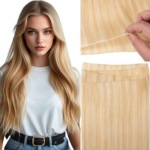 Loxxy Genius Weft Hair Extensions Human Hair Ombre Light Golden Brown Mixed Platinum Blonde Hand Tied Sew in Human Hair Weft Extensions 22 Inch 60G P#12/60A