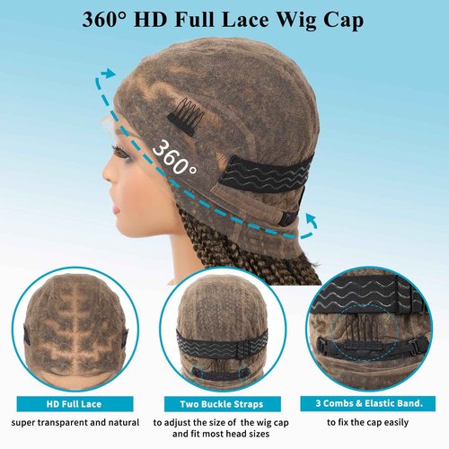 Esnccur 360°HD Full Lace Knotless Braided Wigs for Women Box Braid Wig with Baby Hair Premium Synthetic Braided Lace Front Wigs Light Brown 36 Inch