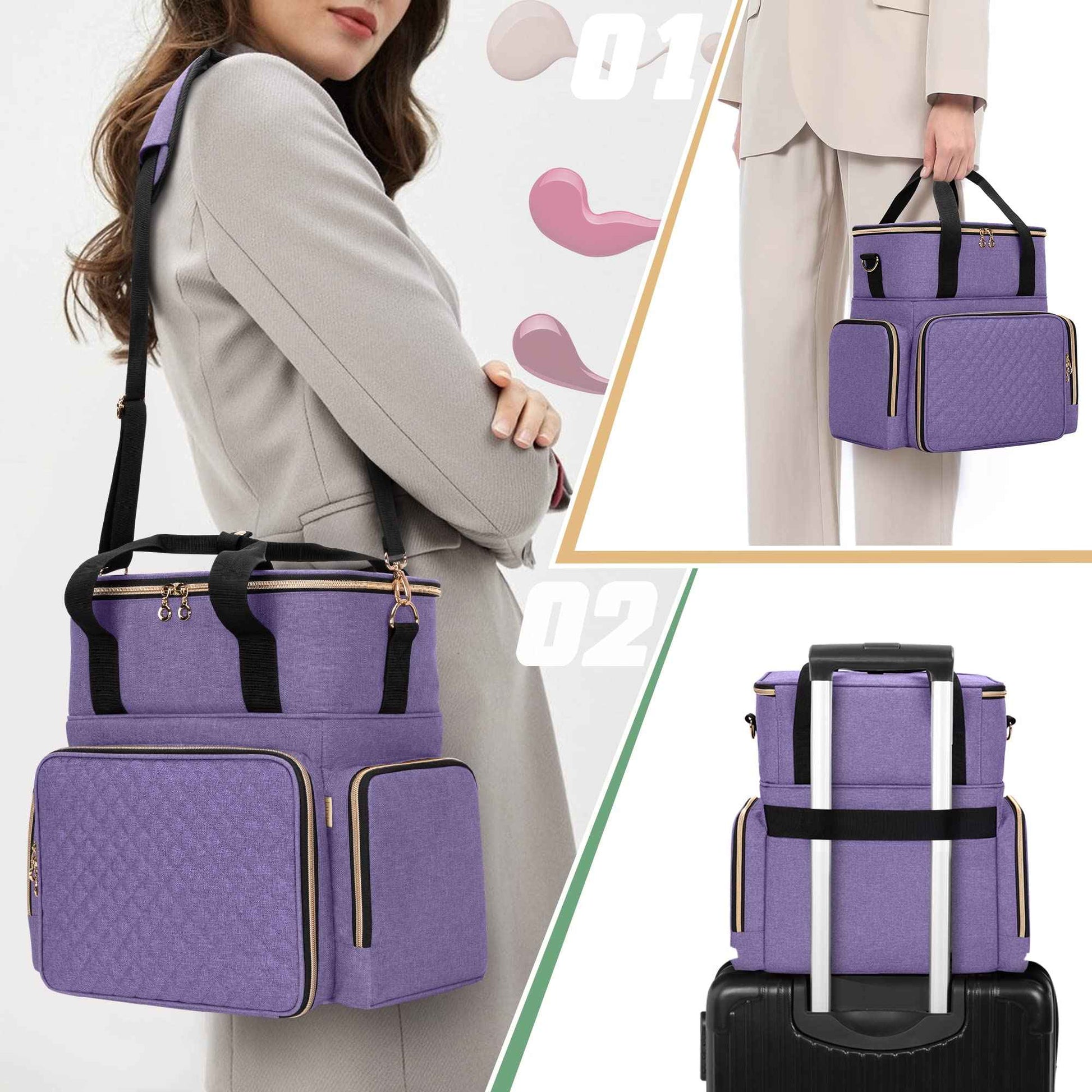 LUXJA Nail Polish Organizer Holds 70 Bottles and a Nail Lamp, Nail Polish Case with 2 Removable Bags and Tools Storage Pockets (Patent Pending), Purple