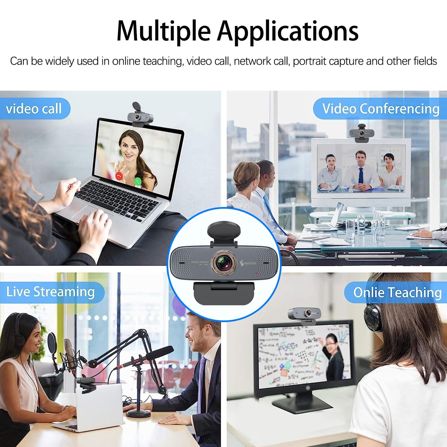 Angetube 1080P HD Webcam with Privacy Shutter Dual Noise-Cancelling Mic PC Camera Webcams, Wide 90° View, USB Plug & Play for Video Conferencing, Streaming, Zoom/Skype/YouTube for PC/Desktop/Laptop