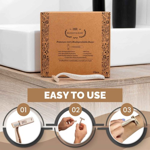 Bleeker and Rowe Eco Friendly Biodegradable Disposable Razors (100)