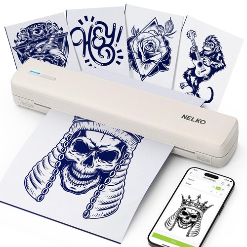 Nelko D810 Tattoo Stencil Printer, Wireless Thermal Tattoo Printer with 10pcs Tattoo Transfer Papers, Portable Tattoo Machine for Artist & Beginners, Compatible with Phone Pad and PC, Beige