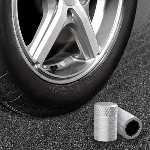 CKAuto Tire Valve Stem Caps, Silver, 4 pcs/Pack, Anodized Aluminum Tire Valve Cap Set, Corrosion Resistant, Universal Stem Covers for Cars Trucks Motorcycles SUVs and Bikes