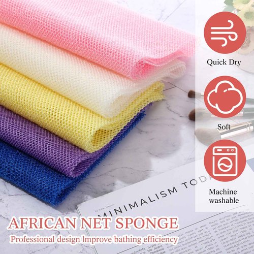 Sunnyray 100 Pcs African Net Sponge Authentic Bulk,Long Bath Sponge Net Exfoliating Shower Body Scrubber Back Scrubber Skin Smoother, Great for Daily Home Use, Beauty Salons, Spa Clubs, Nail Salons