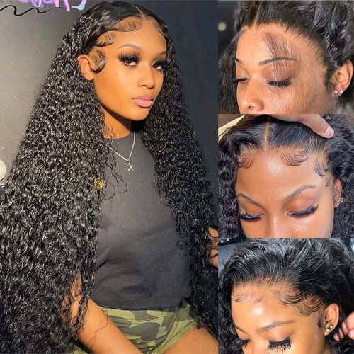 GLOWNINA 13x4 HD Lace Front Wigs Human hair Deep Wave Lace Front Wigs Human Hair Water Curly Lace Frontal Wigs Pre Plucked With Baby hair 180% Density Human Hair Wigs For Women 18 inch