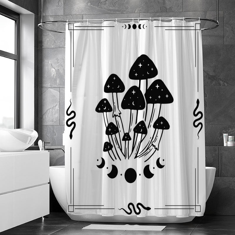 Magic Mushroom Moon Phase Waterproof Shower Curtain - Mildew Proof Bathroom Decor