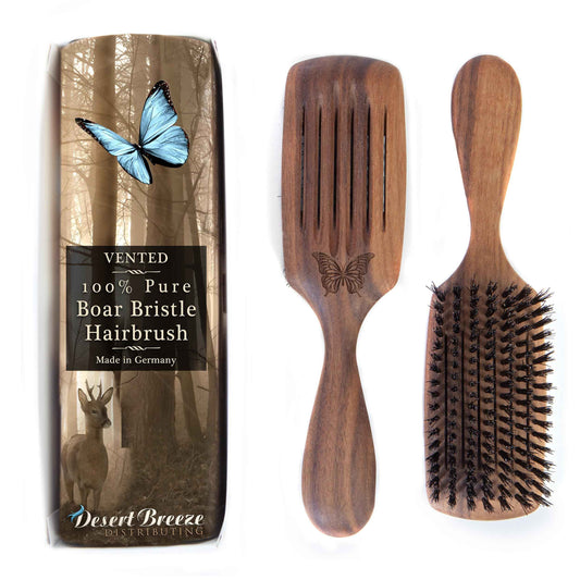 100% Pure Wild Boar Bristle, Vented Hair Brush, for Blow Drying and Natural Shine, Black Walnut Handle, Made in Germany