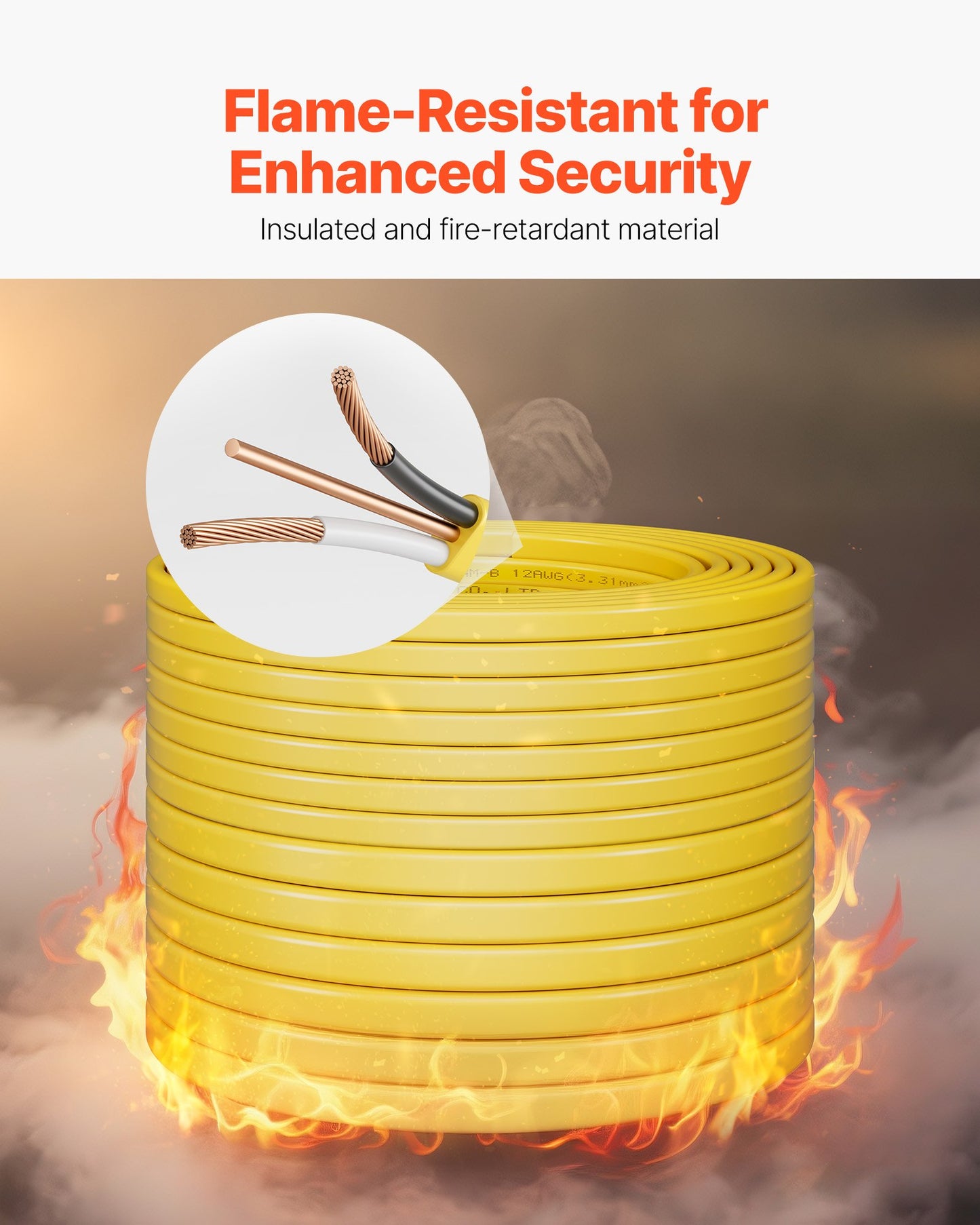 12AWG Copper Core Electrical Wire 100Ft with Ground - Yellow Insulated Cable