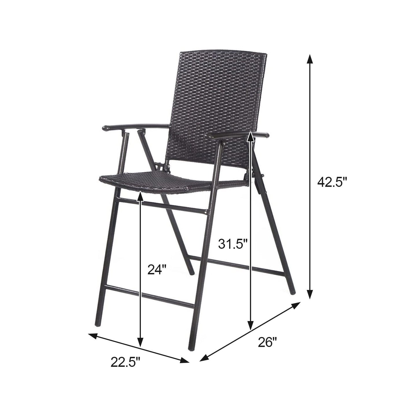 Folding Rattan Bar Chairs Set of 4 with Footrests & Armrests
