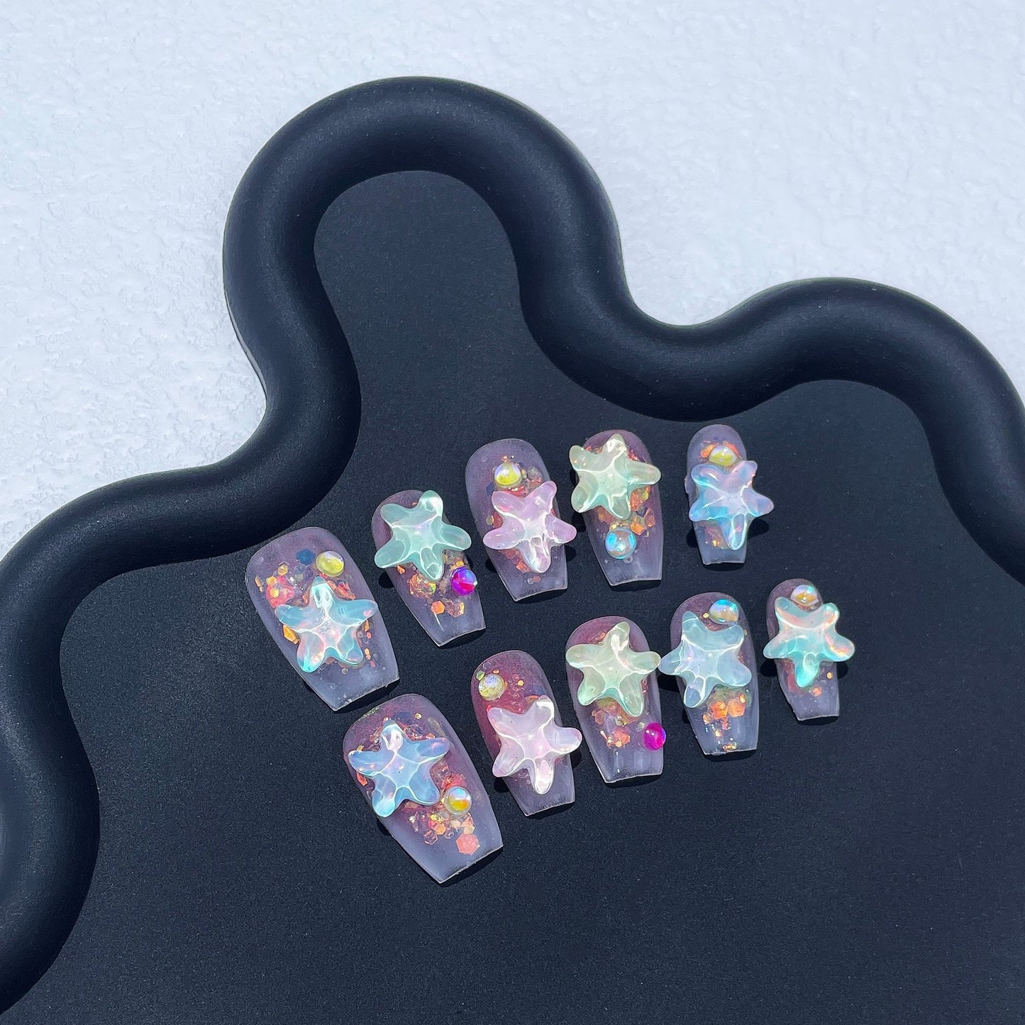 Nail Art Stickers Short Nail Decals Water Ripple Starfish Pattern Set for Ladies