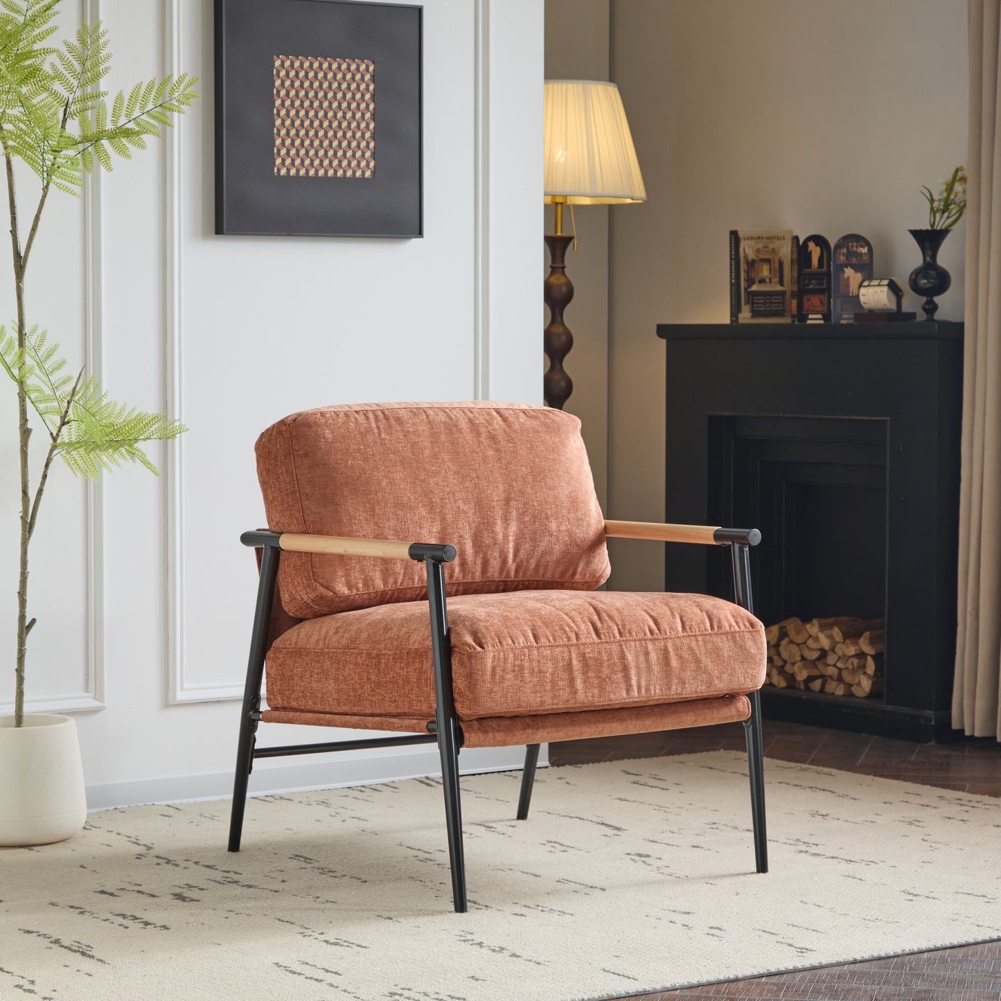 27.56 Modern Accent Chair With Plush Cushions, Minimalist Metal
