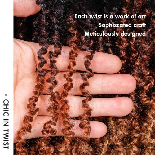 Toyotress Yanky Twist Crochet Hair - 16 Inch 8 Packs (30 Strands/Pcs) Fluffy Spring Mini Twist Passion Twist, 3 Tones Ombre Brown Pre-Looped Crochet Braids Braiding Hair (16 Inch, OT30/27-8P)