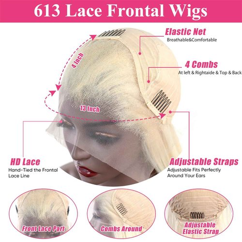 zamsta 613 Lace Front Wig Human Hair 30 inch Lace Front Wig Human Hair 200 Density Straight Blonde Wig Human Hair Pre Plucked For Women 13x4 Honey Blonde HD Lace Front Wig
