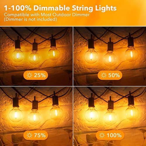 Brightown Outdoor String Lights - 100 FT Patio Lights with 50 LED G40 Globe Plastic Bulbs, All Weatherproof Connectable Commercial Hanging Light for Outside Backyard Porch Cafe
