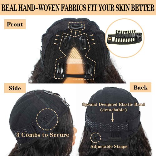 V Part Wig Human Hair Water Wave No Leave Out Upgrade U Part Wig for Black Women 180% Density Water Curly Glueless V Part Human Hair Wigs No Glue No Sew Clip In Half Wig Beginner Friendly (16 Inch)