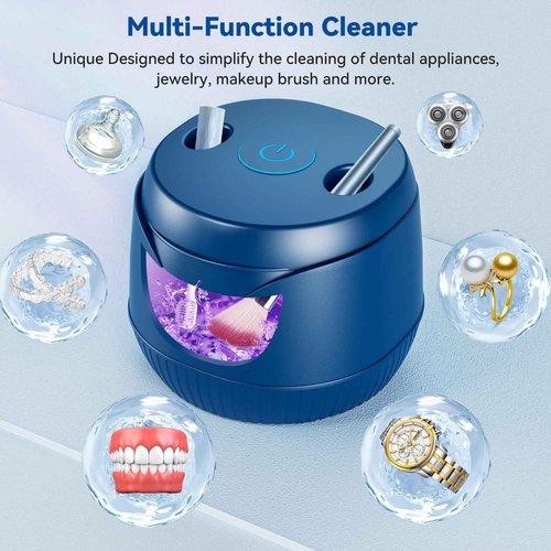 Ultrasonic Retainer Cleaner, 200ML Mouth Guard Cleaner 45kHz Portable Retainer Cleaner for Dentures, Night Guard Cleaner Machine for Aligner, Mouth Guard, Braces, Toothbrush, Jewelry(Blue)