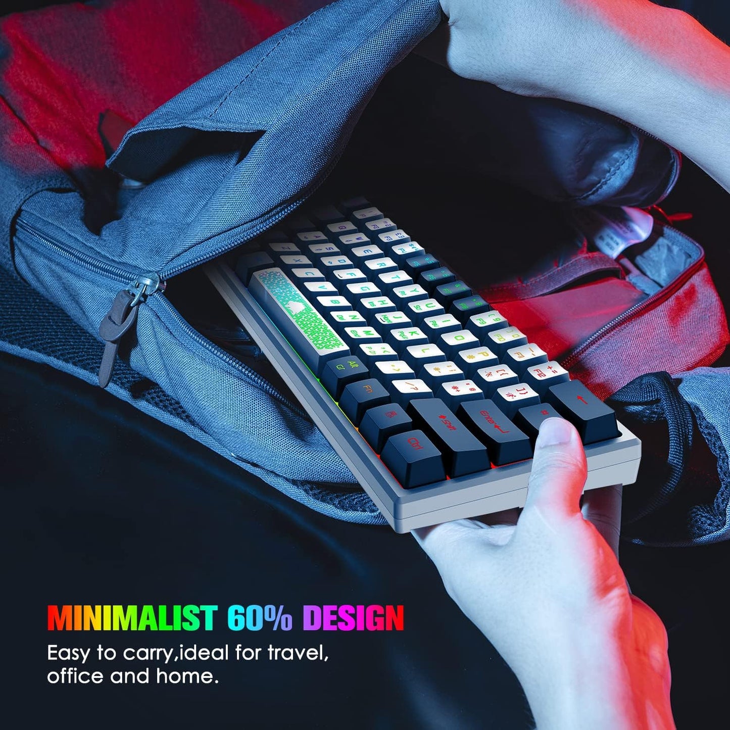 60% Gaming Keyboard and Mouse Combo Small Mini RGB Backlight Mechanical Feeling and Mechanical RGB 6400 DPI Honeycomb Optical Mouse,Gaming Mouse pad for Gamers and Typists Black