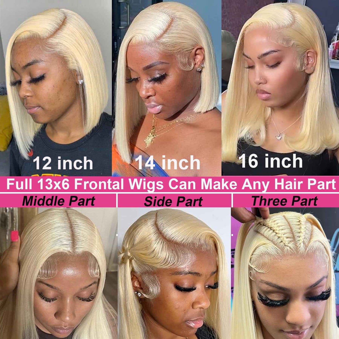 GIRLOFDREAMS Blonde 613 13x6 Lace Front Bob Wig Human Hair Straight Transparent Lace Frontal Wigs Pre Plucked with Baby Hair 180 Density Brazlian Remy Glueless Lace Short Wigs for Black Women
