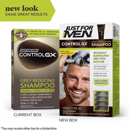 Just For Men Mustache & Beard, Beard Dye for Men with Brush Included & Control GX Grey Reducing Shampoo, Gradual Hair Color for Stronger and Healthier