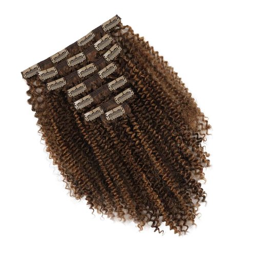 Yuniffe Curly Clip in Hair Extensions Real Human Hair Kinky Curly Clip ins Black Women #P4/27 Drak Brown Highlight Blonde Remy Human Hair Extensions Double Weft 7Pcs 120g 20 Inch