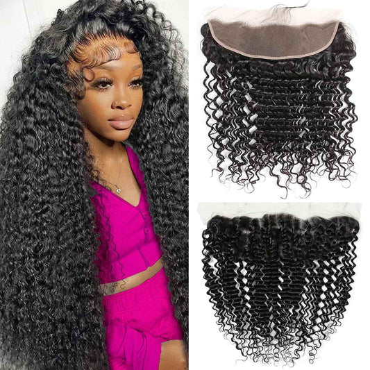 20 Inch Deep Wave Frontal 13x4 HD Lace Front Human Hair Pre Plucked with Baby Hair Ear to Ear Transparent Lace Frontal Closure 100% Virgin Deep Wave Lace Frontal