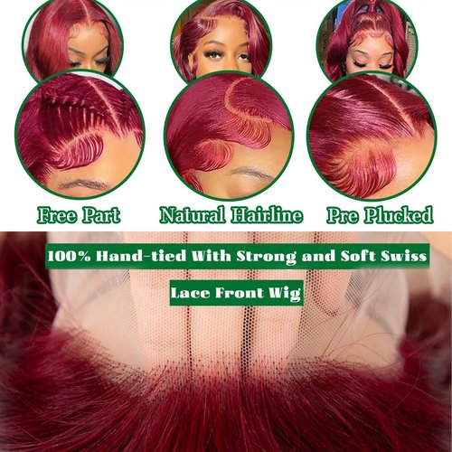 99J Burgundy Wig Human Hair 13x6 Body Wave Lace Front Wigs Human Hair 180% Density 99j Burgundy Lace Front Wigs Red Wine Glueless Wigs Pre Plucked for Women 18 Inch