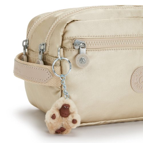 Kipling Womens Women's Amalfi Travel Pouch, Organize Accessories, Slip Compartments, Top Zip Closure, Nylon Large Pouch, Starry Gold Metallic, 9 L x 5.5 H 5 D US