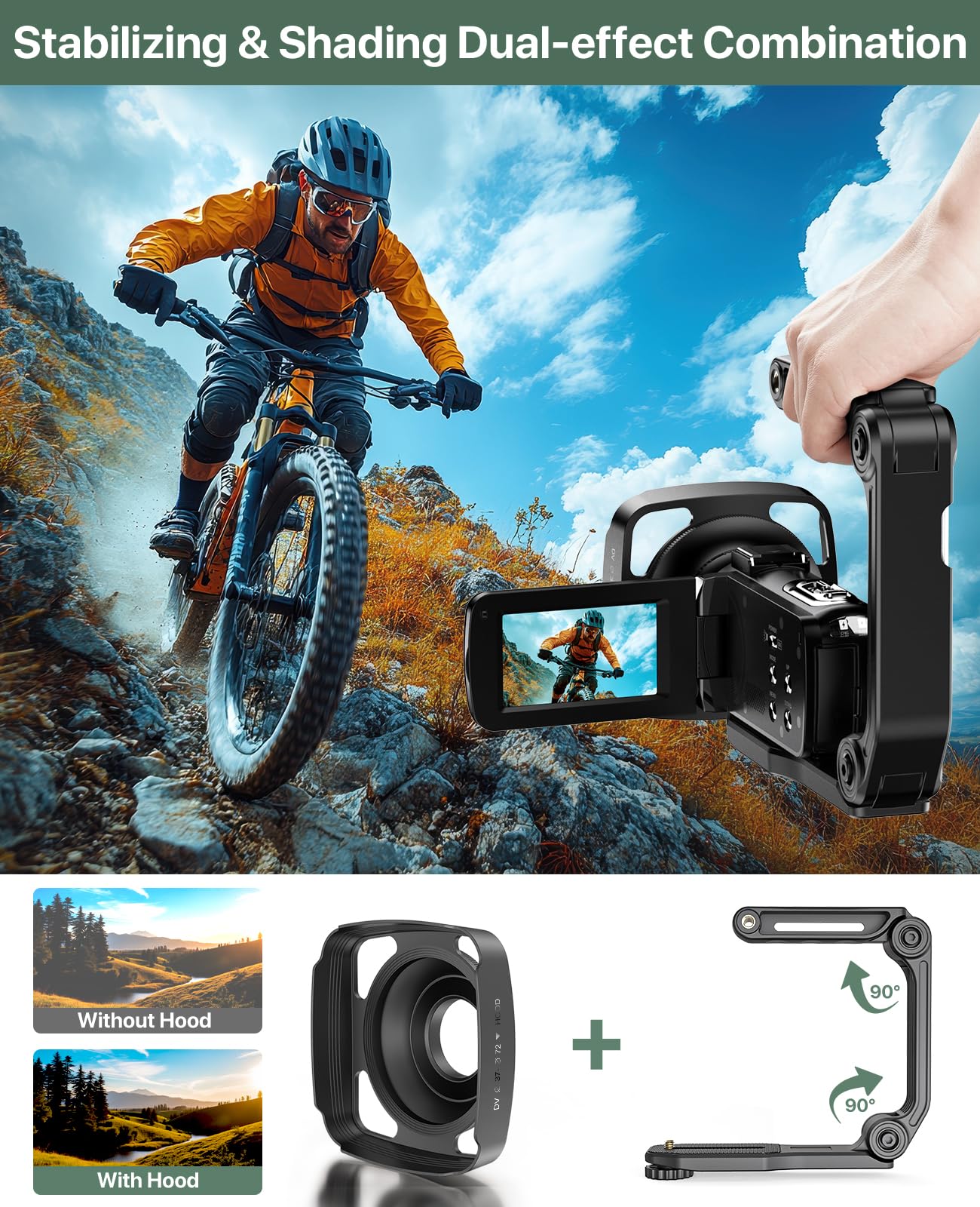 4K Video Camera Camcorder 64MP Vlogging Camera for YouTube 18X Digital Zoom 3.0''Touch Screen IR Night Vision with External Stereo Microphone,Handheld Stabilizer,Remote,Lens Hood,32G Card &2 Batteries