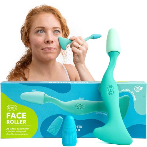 RAD Facial Roller - 2-in-1 Jade Roller & Gua Sha Tool, Silicone Handle, Skin Care, Rolling & Scraping Massage Therapy