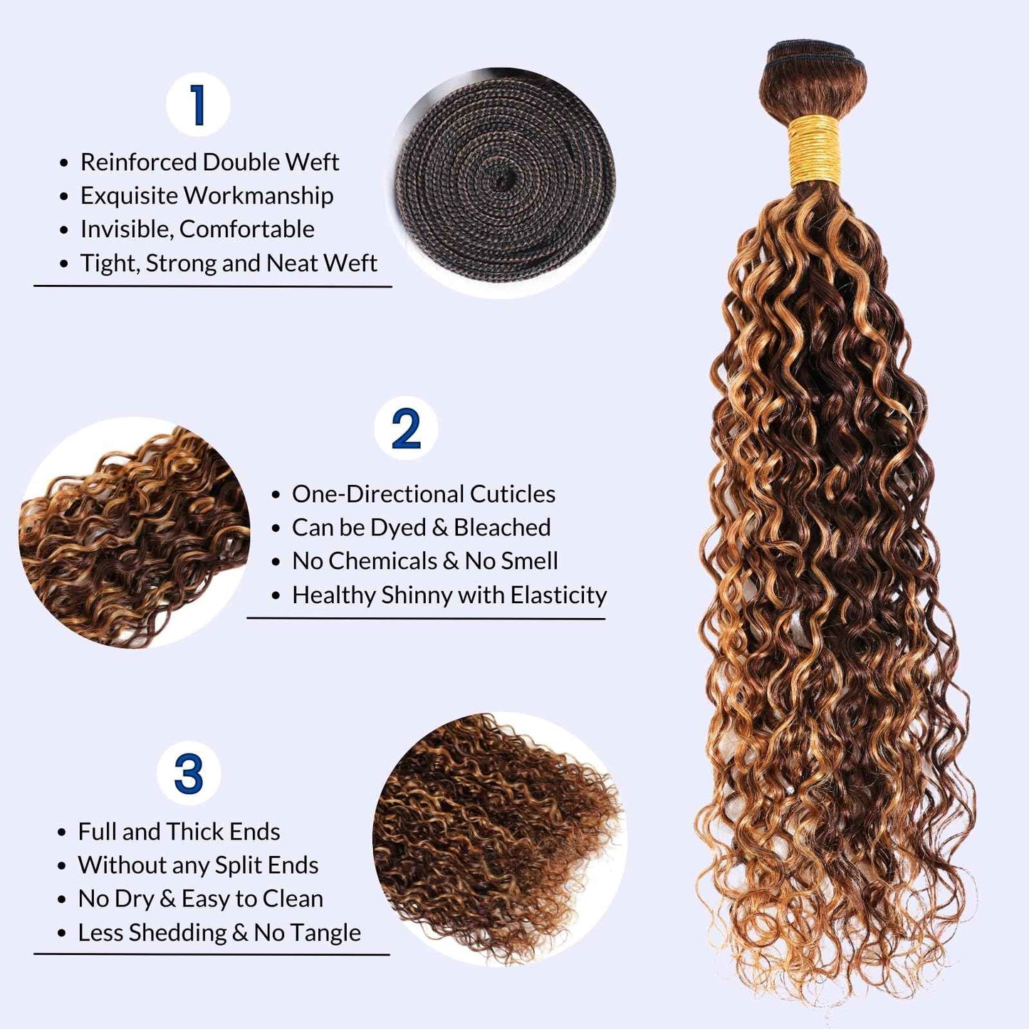 Honey Blonde Curly Human Hair Bundles With Closure, Ombre Water Wave Bundles 4x4 HD Lace Closure P4/27 Blonde And Brown Color, Soft & Shed-free Wet And Wavy 12A 100% Virgin Human Hair 10 12 14+10 Inch