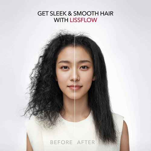 LISSFLOW Thermal-Balance Hair Straightener Brush, 365°F Professional Styling Temp with Heat Damage Protection, 200M+ Negative Ions, Anti-Frizz Ceramic Coating, Dual-Voltage, White