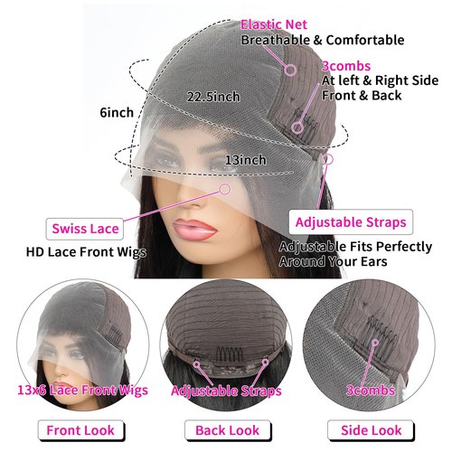 24 Inch Deep Wave Lace Front Wigs Human Hair 250 Density 13x6 HD Lace Frontal Wigs Human Hair Pre Plucked Deep Curly Glueless Human Hair Wigs for Women