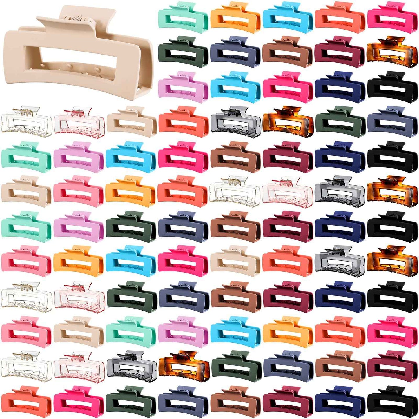Hoteam 90 Pcs 4.1 Inch Large Hair Claw Clips Bulk Rectangular Big Hair Claws Matte Nonslip Banana Clip Plastic Barrettes for Women Gifts Accessories, 18 Colors