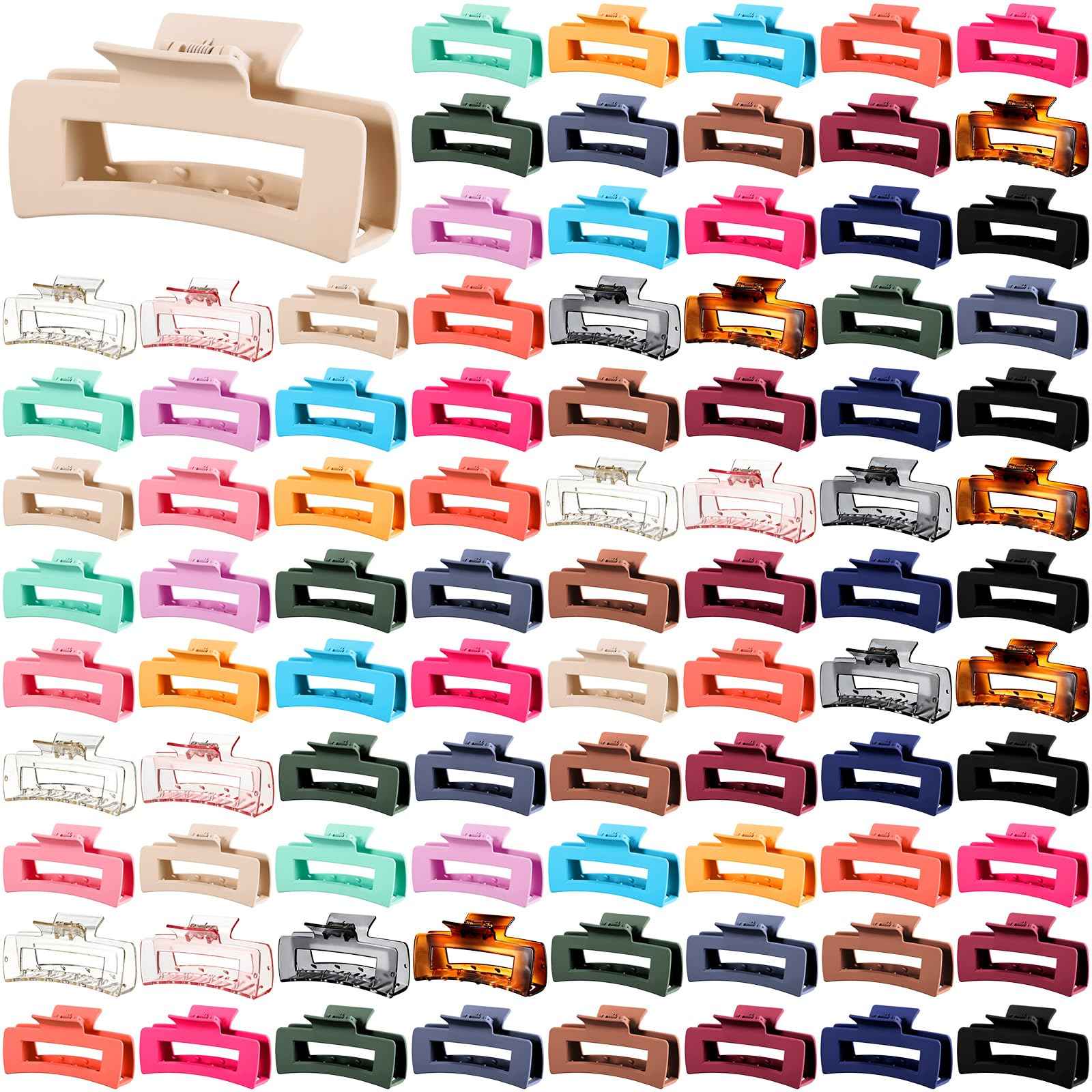 Hoteam 90 Pcs 4.1 Inch Large Hair Claw Clips Bulk Rectangular Big Hair Claws Matte Nonslip Banana Clip Plastic Barrettes for Women Gifts Accessories, 18 Colors