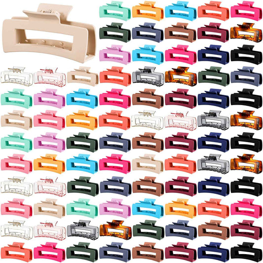 Hoteam 90 Pcs 4.1 Inch Large Hair Claw Clips Bulk Rectangular Big Hair Claws Matte Nonslip Banana Clip Plastic Barrettes for Women Gifts Accessories, 18 Colors