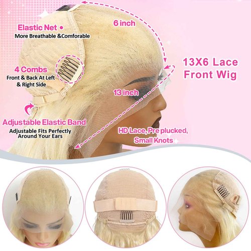 BOTNNS 28 Inch 613 13x6 Lace Front Wig Human Hair 200 Density Blonde Wig Human Hair 613 Body Wave Blonde HD Lace Front Wigs Human Hair Pre Plucked 613 Lace Frontal Wigs