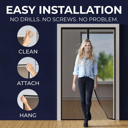 Flux Phenom Upgraded Magnetic Screen Door - Bugs Out, Breeze in - 9min Install Auto-Sealing Heavy Duty Double Stitched Mesh, 52 Magnets, Hands Free Patio Door Net, Pet & Kid Friendly, 38 x 82 Inch