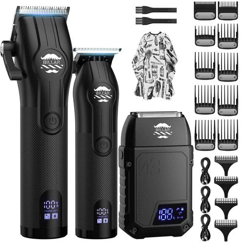 BILLAR Professional Barber Clippers and Trimmer Set - Foil Shaver Professional Hair Clippers for Men, Mens Cordless Hair Clipper for Barbers Haircut Kit（Black）
