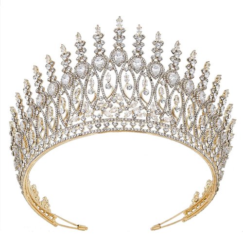 Tall Wedding Tiaras for Bride Large Queen Crowns 5A Cubic Zirconia Princess CZ Bridal Headband for Bride Party Big Pageant Crown for Women Huge Crystal Headpiece Bridal Hair Accessories (Gold)