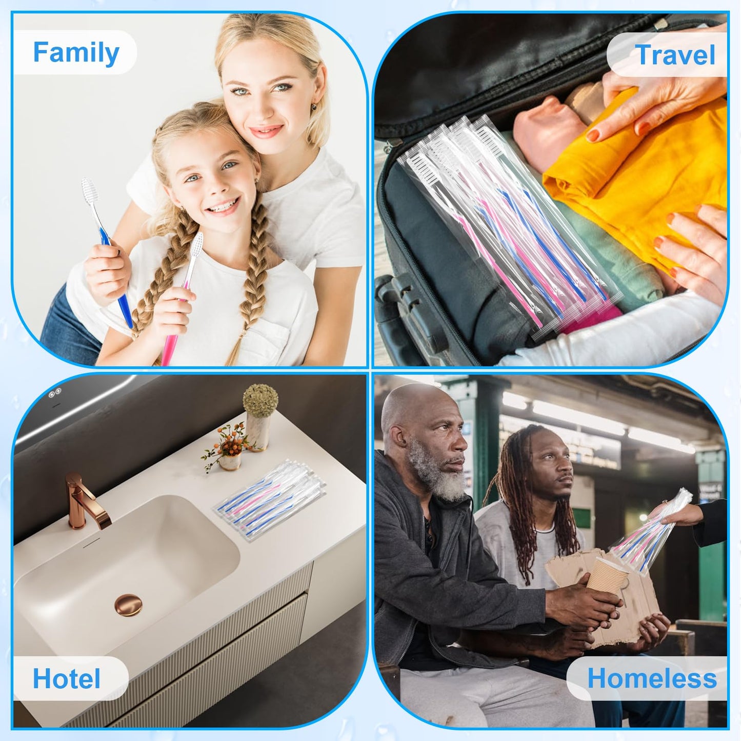 HQSLsund 500 pcs Prepasted Disposable Toothbrushes Bulk Individually Wrapped Pre Pasted Soft Bristle Tooth Brush Set Travel Toothbrushes for Homeless Gift Hotel Camping Travel