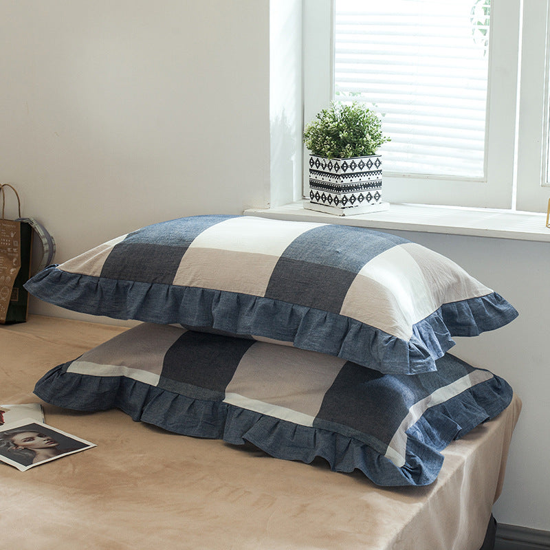 Full Cotton Pillowcase with Flounce - Washed Cotton, Single Size, Multiple Styles