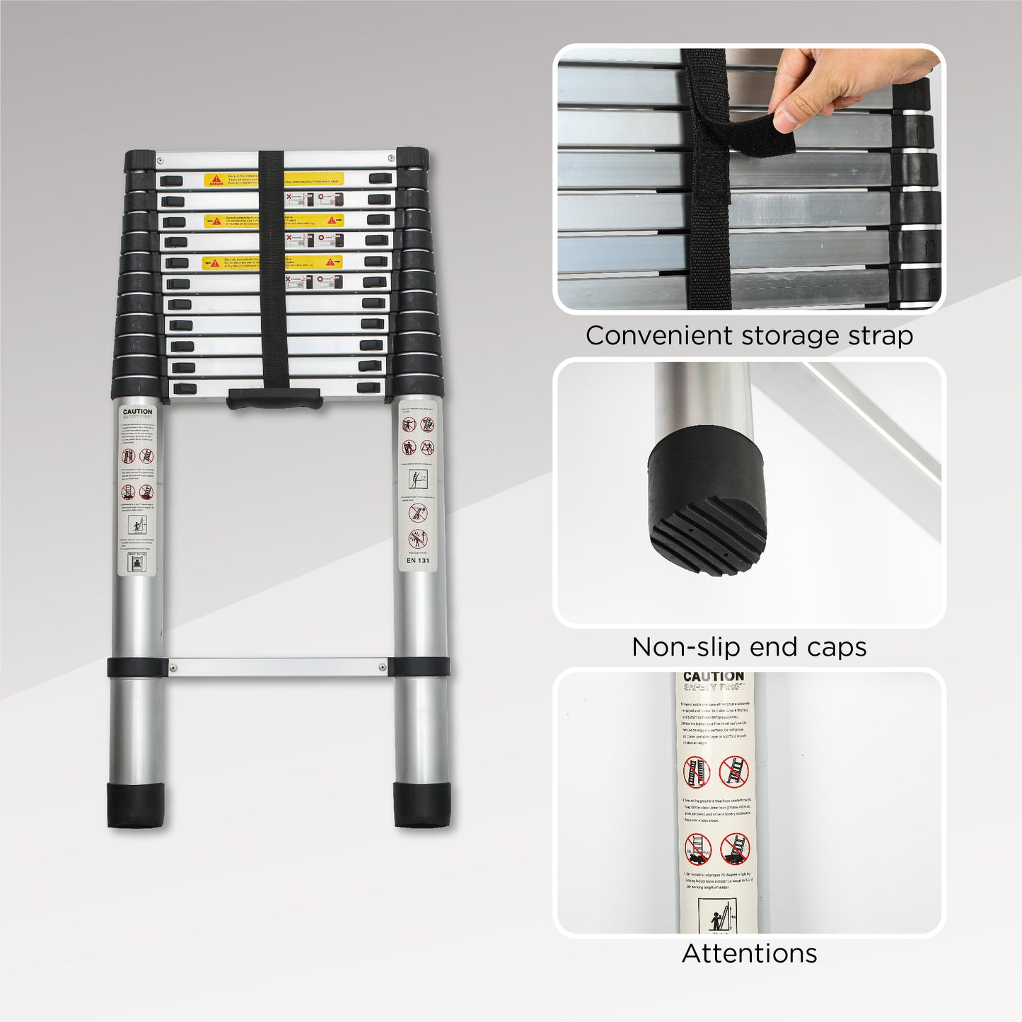 12.5FT Telescoping Ladder - Heavy Duty Aluminum Folding Ladder
