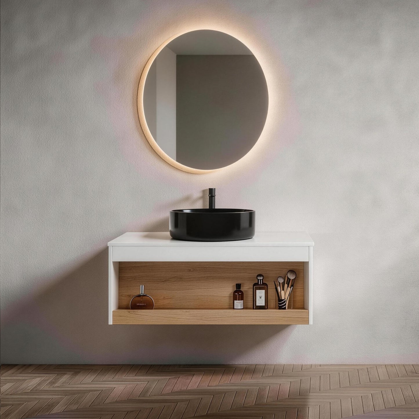 36" Wall-Mounted Bathroom Vanity with Black Marble Sink