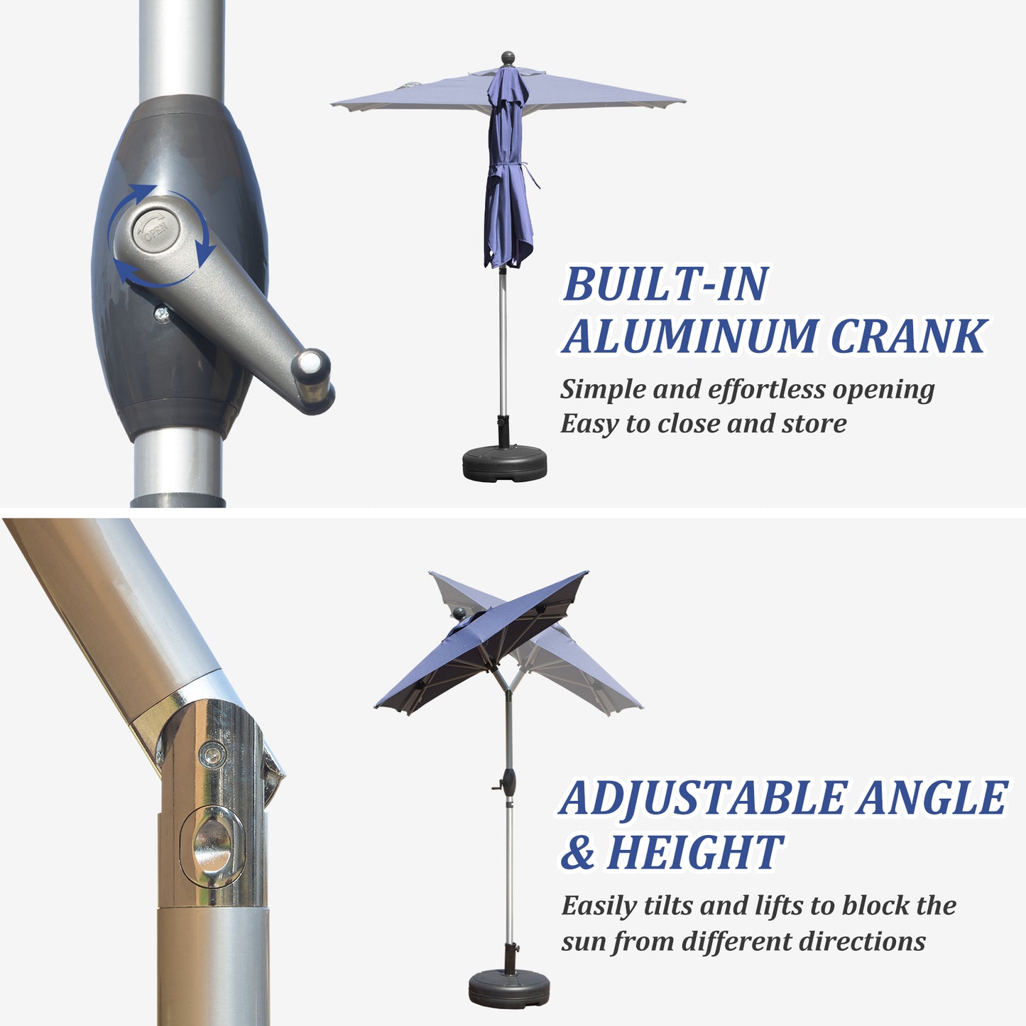 Rectangle Patio Umbrella With Crank Lift And Tilt Function, Navy Blue