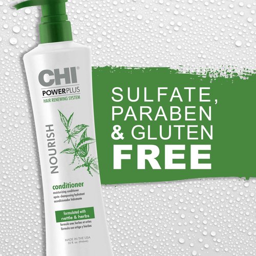 CHI Powerplus Nourishing Conditioner, Hair Renewal System For A Healthy Scalp, Relieves Tightness & Dryness, Strengthens & Protects Against UV, 32 Oz